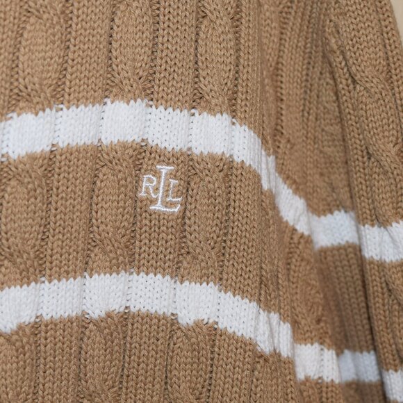 Lauren Ralph Lauren Cable Knit Striped 100% Cotton Chunky Sweater Fall Warm Cozy - Picture 3 of 7
